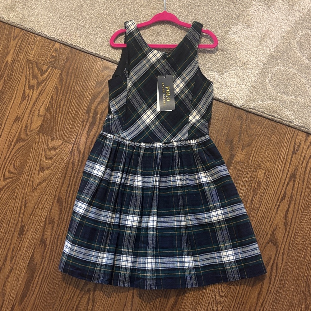 NWT Girls Polo by Ralph Lauren Navy and Green Plaid Dress size 6x